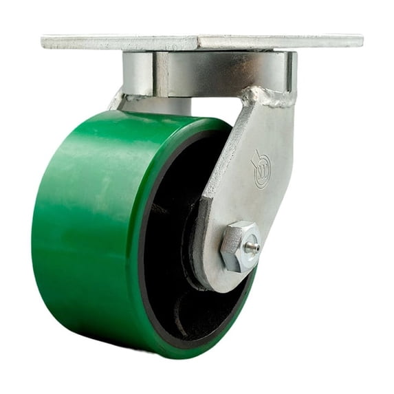 6 Inch Extra Heavy Duty Green Poly on Cast Iron Wheel Swivel Top Plate Caster