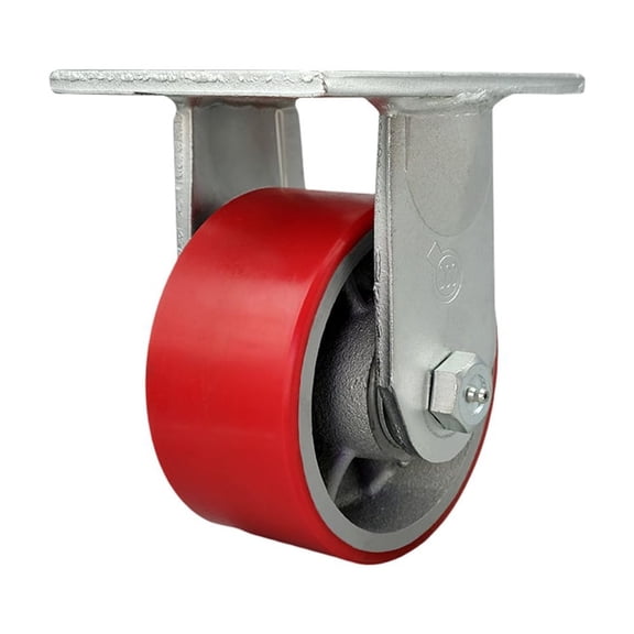 6 Inch Extra Heavy Duty Red Poly on Cast Iron Wheel Rigid Top Plate Caster