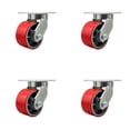 thumbnail image 1 of 6 Inch Extra Heavy Duty Red Poly on Cast Iron Wheel Swivel Caster Set of 4, 1 of 2