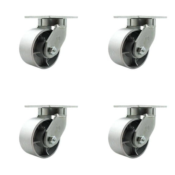 6 Inch Extra Heavy Duty Semi Steel Cast Iron Wheel Swivel Caster Set of 4 SCC