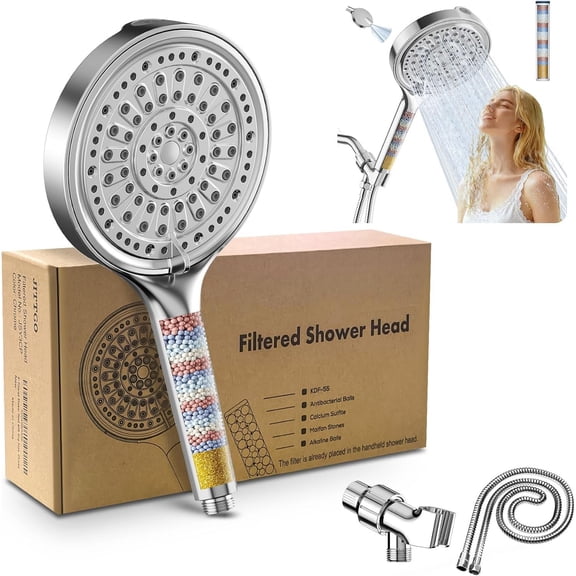 6 Inch Filtered Shower , 6 Modes High Handheld Shower with Filter for Hard Water, Detachable Water Softener Showerhead with Hose,