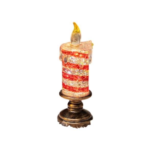 6 Inch Flameless LED Christmas Candle with Glittering Sequins, Battery Operated Candy Striped Taper Candlestick, Safe Holiday Decor Night Light-1PCS