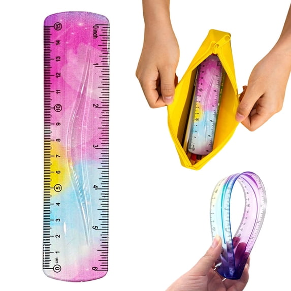6 Inch Flexible Ruler, Bendable Plastic Ruler with Inch and Centimeter Measurements, Soft Gradient Color Ruler for Students, Classroom Math Drawing, Craft, Home Office and Daily Use, Light Violet