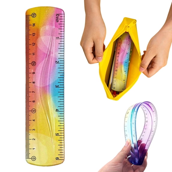 6 Inch Flexible Ruler, Bendable Plastic Ruler with Inch and Centimeter Measurements, Soft Gradient Color Ruler for Students, Classroom Math Drawing, Craft, Home Office and Daily Use, Yellow