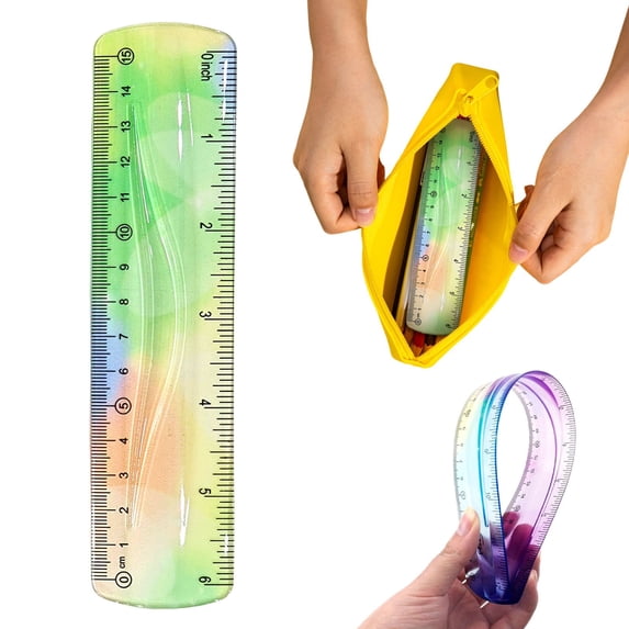 6 Inch Flexible Ruler, Bendable Plastic Ruler with Inch and Centimeter Measurements, Soft Gradient Color Ruler for Students, Classroom Math Drawing, Craft, Home Office and Daily Use, Light Green