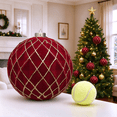 thumbnail image 1 of 6 Inch Flocked Wine Red Christmas Ball Ornament Diamond Patterned Gold Thread Hanging Bauble for Xmas Tree Holiday Party Decor, 1 of 7