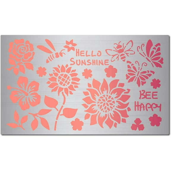 6 Inch Flower Pattern Metal Stencil Roses Wood Burning Stencil Reusable Butterflies Journal Stencils Sunflowers Template Stainless Steel for Painting Wood Burning DIY Decorations for DIY