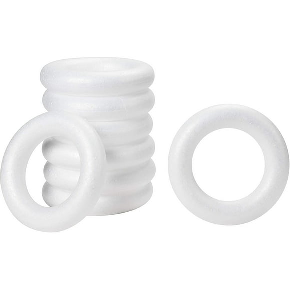 6 Inch Foam Wreath Forms for Crafts, White Circles for Christmas Decorations, DIY Supplies (8 Pack)
