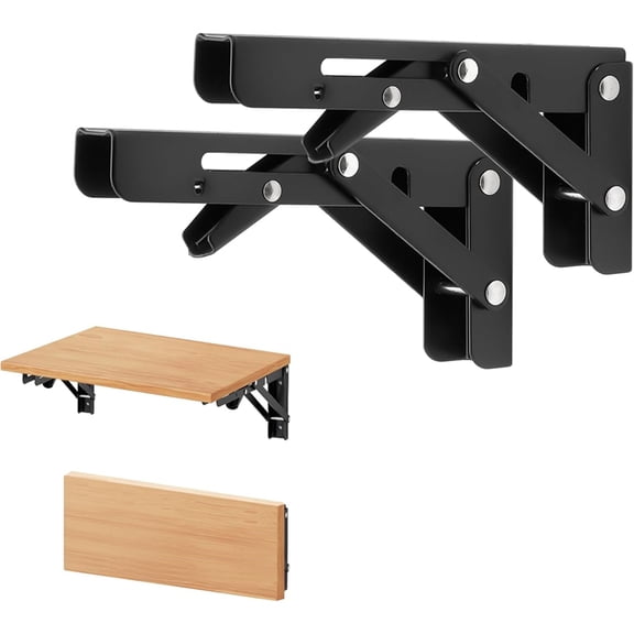 6 Inch Folding Shelf Brackets, 2 Pack Wall-Mounted Brackets, Space-Saving DIY Foldable Shelf for Tables