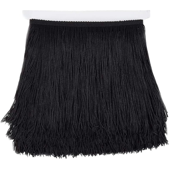 6 Inch Fringe Trim for Sewing, 10 Yards Polyester Black Tassel Trim Fringe Chainette Trimmings Ribbon for Latin Dance Dress Clothes Crafts DIY Clothing Lamp and Pillow Decorations-Black Color