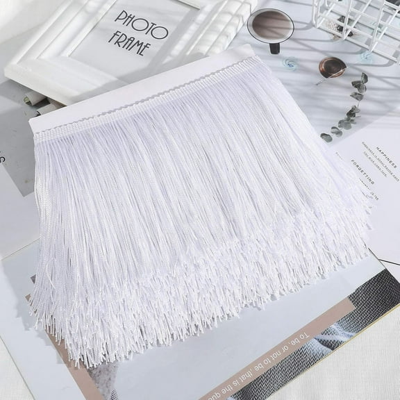 6 Inch Fringe Trim for Sewing, 10 Yards Polyester White Tassel Trim Fringe Chainette Trimmings Ribbon for Latin Dance Dress Clothes Crafts DIY Clothing Lamp and Pillow Decorations