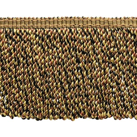 6 Inch Fringe Woven Bullion Fringe Trim #BFMLT6-RN, Biscotti Beige Multicolor #PR16 (Dark Beige, Dark Red, Pure Black), 18 Yards