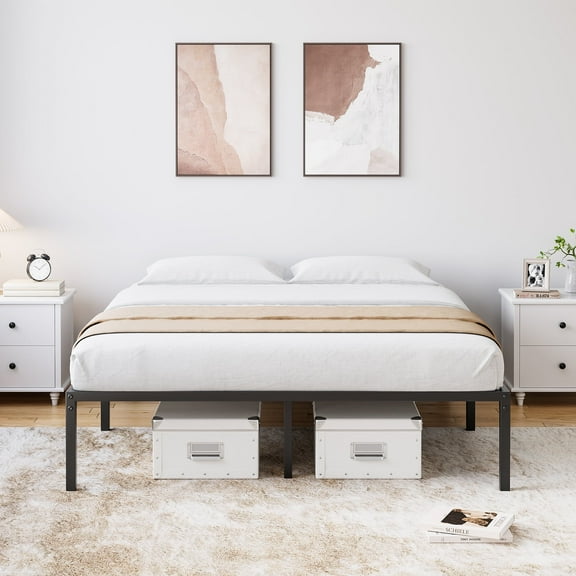 6 Inch Full Metal Bed Frame, Heavy Duty Platform Bed Frame With Under Bed Large Storage Space, Sturdy Mattress Foundation With Support Slats, No Box Spring Needed