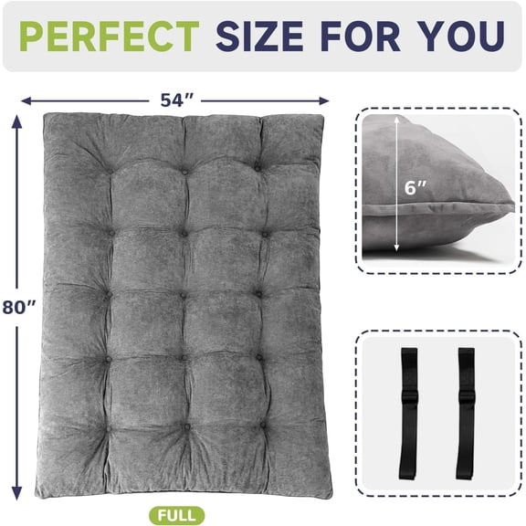 6 Inch Full Size Futon Mattress with Twisted Rope Edging and High-Density Shredded Foam for Sofa Bed or Floor Use