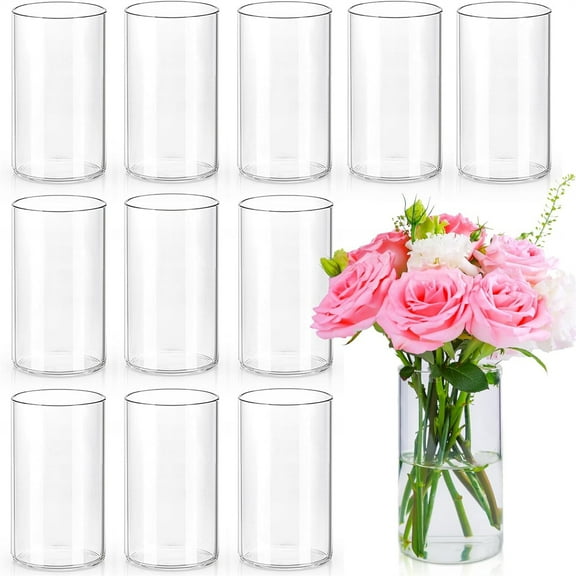 12pcs Clear Cylinder Vases For Centerpieces Glass Flower Vases For Wedding Decorations And Home Decor 6 Inch Glass Hurricane Candle Holder For Table Shelf