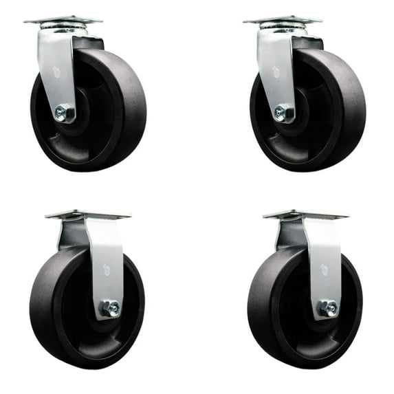 6 Inch Glass Filled Nylon Caster Set with Roller Bearings 2 Swivel 2 Rigid SCC
