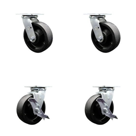 6 Inch Glass Filled Nylon Swivel Caster Set with Ball Bearings 2 Brakes SCC