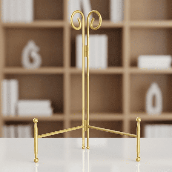 6 Inch Gold Iron Easel Display Stand for Decorative Plates, Pictures, Photo Frames and Books - Decorative Plate Holder and Display Stand (1 Pack)