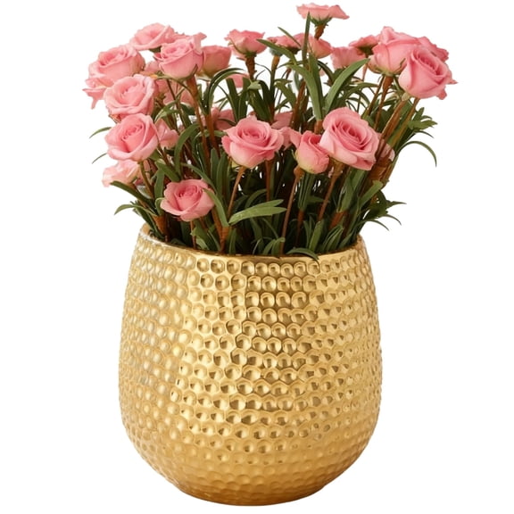 Gold Ceramic Plant Pot 6 Inch, Hammered Texture Small Planter for Indoor Plants Succulent, Modern Gold Flower Pot for Home Decor Tabletop, Mid-Century