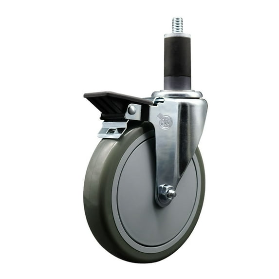 6 Inch Gray Poly Swivel 1-1/4 Inch Expanding Stem Caster with Brake SCC