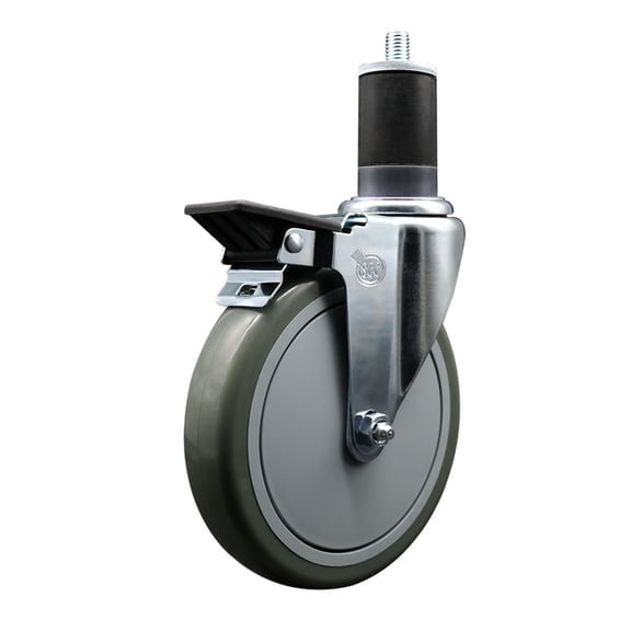 6 Inch Gray Poly Swivel 1-5/8 Inch Expanding Stem Caster with Brake SCC