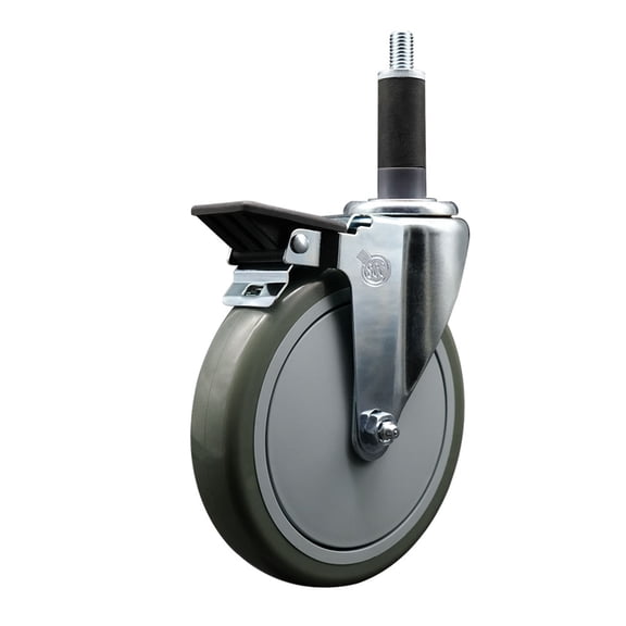 6 Inch Gray Poly Swivel 1 Inch Expanding Stem Caster with Brake SCC