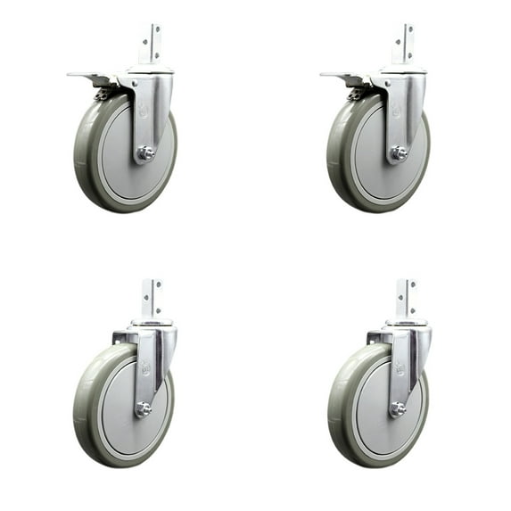 6 Inch Gray Poly Swivel 3/4 Inch Square Stem Caster Set 2 Total Lock Brakes SCC