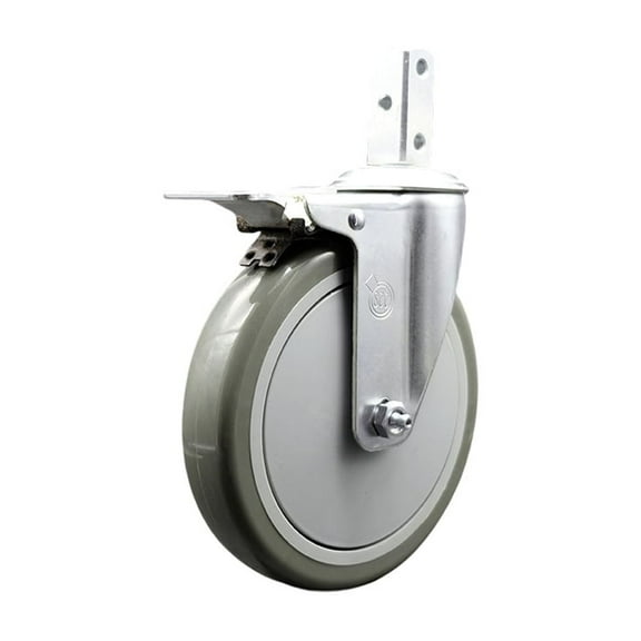 6 Inch Gray Poly Wheel Swivel 3/4 Inch Square Stem Caster with Total Lock Brake