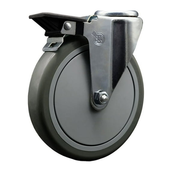 6 Inch Gray Poly Wheel Swivel Bolt Hole Caster with Posi Lock Brake SCC
