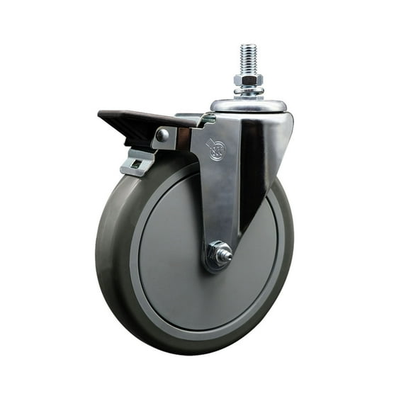 6 Inch Gray Polyurethane ½ Inch Threaded Stem Caster with Brake