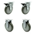 thumbnail image 1 of 6 Inch Gray Polyurethane Swivel Top Plate Caster Set with 2 Brakes 2 Rigid SCC, 1 of 2
