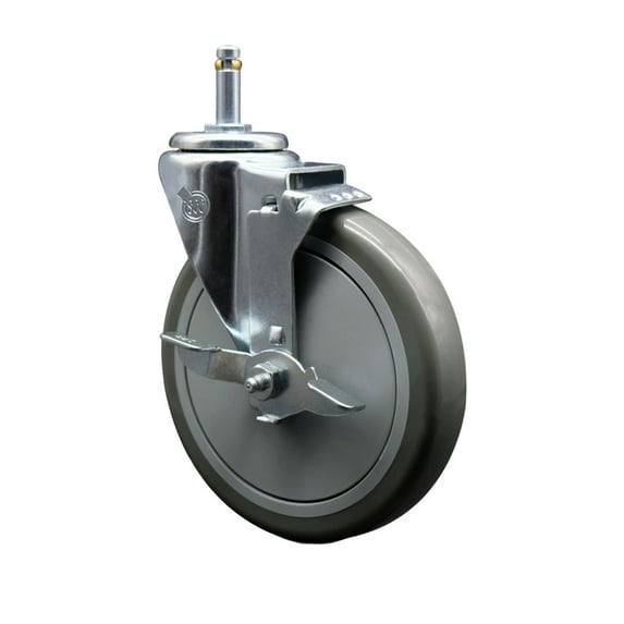 6 Inch Gray Polyurethane Wheel Swivel 7/16 Inch Grip Ring Stem Caster with Brake