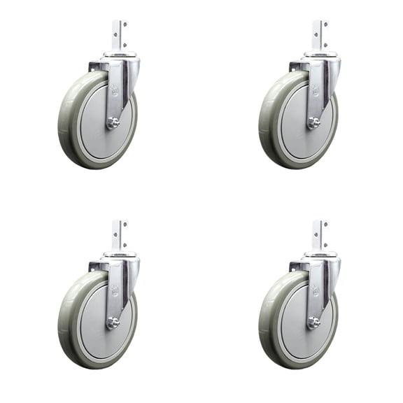 6 Inch Gray Polyurethane Wheel Swivel 7/8 Inch Square Stem Caster Set SCC