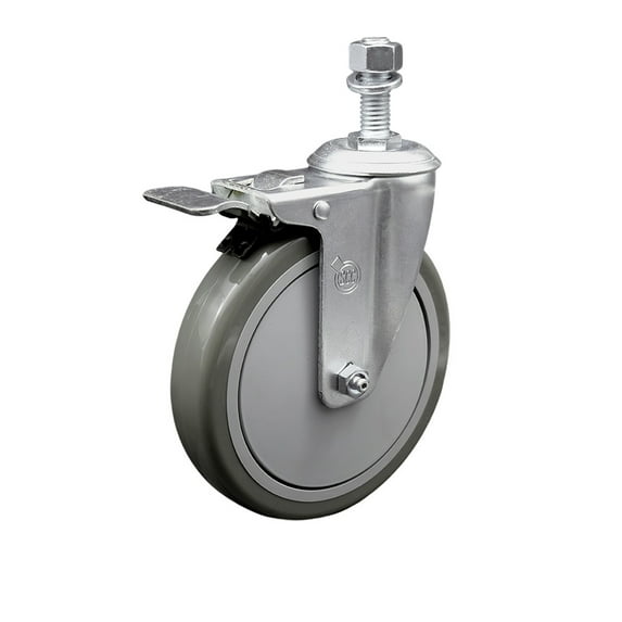 6 Inch Gray Polyurethane Wheel Swivel ½ Inch Stem Caster with Total Lock Brake