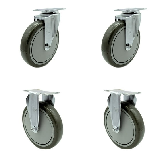 6 Inch Gray Polyurethane Wheel Swivel Top Plate Caster Set with 2 Rigid SCC