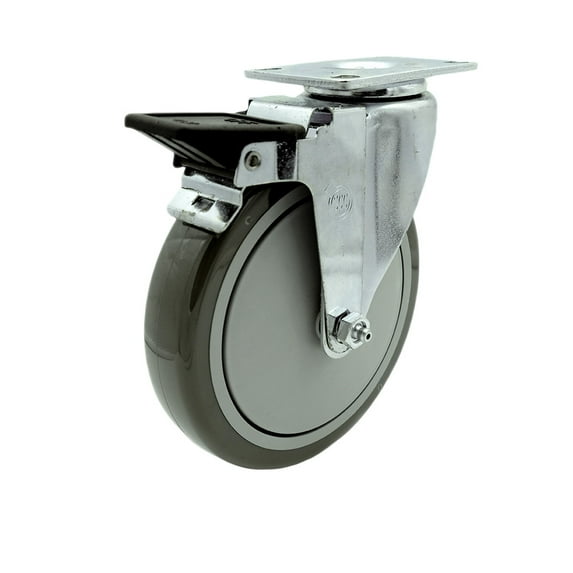 6 Inch Gray Polyurethane Wheel Swivel Top Plate Caster with Brake SCC