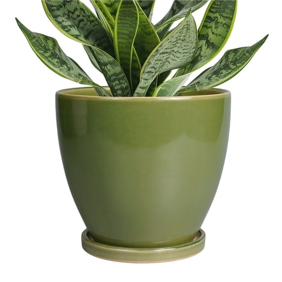 Epfamily 6-Inch Bright Green Ceramic Flower Pot with Saucer | Modern Decorative Planter for Indoor Outdoor Houseplants