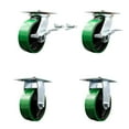 thumbnail image 1 of 6 Inch Green Poly on Cast Iron Caster Set 2 Brakes/Swivel Locks and 2 Rigid SCC, 1 of 2