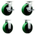 thumbnail image 1 of 6 Inch Green Poly on Cast Iron Caster Set with Ball Bearings 2 Brakes 2 Rigid, 1 of 2