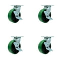 thumbnail image 1 of 6 Inch Green Poly on Steel Caster Set with Roller Bearings and Brake/Swivel Lock, 1 of 2