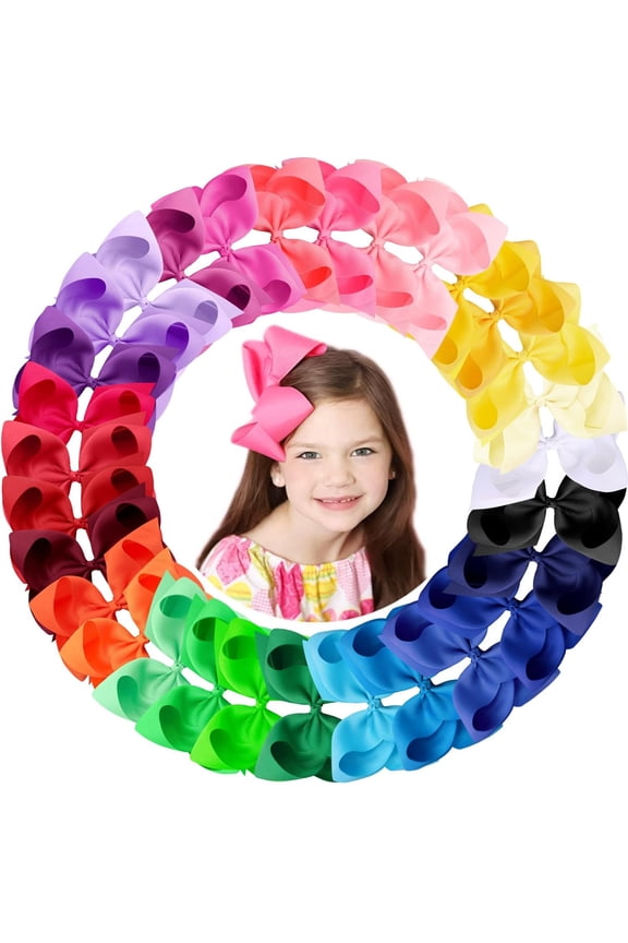 6 Inch Grosgrain Ribbon Hair Bows Clips for Girls, 30 Colors Alligator Hair Clips Barrettes Set, Boutique Style Hair Accessories, Back to School Gift, Party, Christmas, Photography, Travel