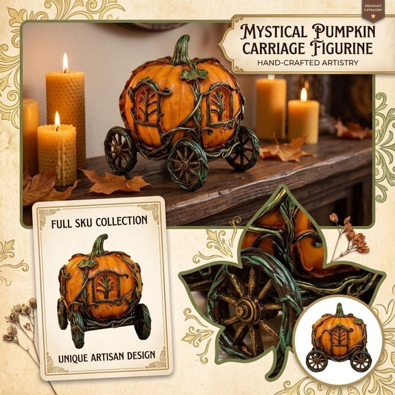 6 Inch Hand‑Crafted Pumpkin Carriage Figurine, Twisted Vine Pumpkin Coach Tabletop Statue, Rustic Fall Harvest Halloween Decor Accent for Mantel, Shelf, Farmhouse Living Room Home Decoration
