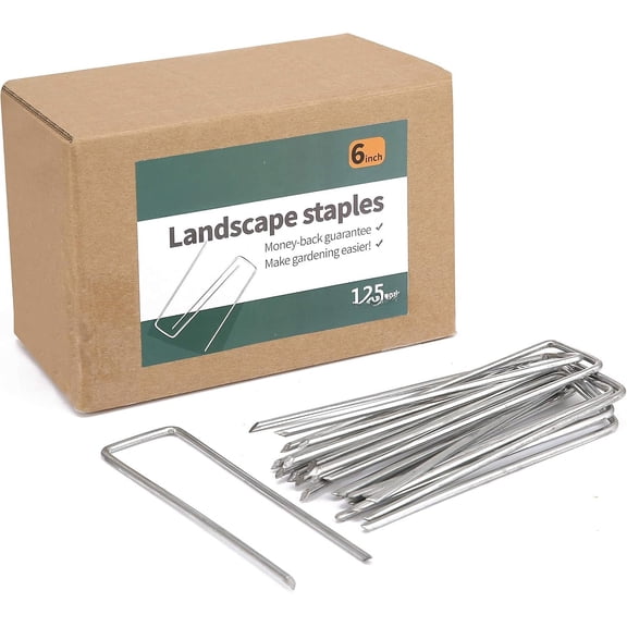 6 Inch Heavy Duty 9 Gauge 125 Pack Galvanized Garden Stakes, Rust Resistant Landscape , Lawn pins Fabric  for Anchoring Landscaping, Weed Barrier Fabric, Ground Cover