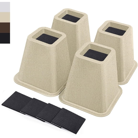 6 Inch Heavy Duty Bed Risers, Furniture Risers for Desk, Chair, Table or Sofa, Couch Lift Risers, Supports up to 2200 lbs per Leg(4 Pack Beige)