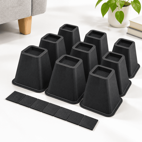 6 Inch Heavy Duty Furniture Risers, 9 Pack Black, Supports Up To 2200 Lbs Per Leg