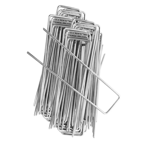 6-Inch Heavy-Duty Galvanized Garden Staples Metal Tent Stakes - Garden U-Shaped for Secure Anchoring (Pack of 50, Silver)