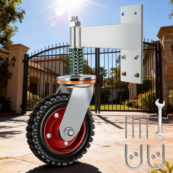 6 Inch Heavy Duty Gate Wheel, Spring Loaded 600 Lbs Capacity Gate Support Roller with 360 Swivel for Wooden Gate, Metal Tube Gate, Farm Gate & Driveway Gate, U-Bolt & Drill Mount Kit Included, 1 Pac