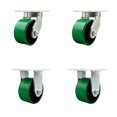 thumbnail image 1 of 6 Inch Heavy Duty Green Poly on Cast Iron Caster Set 2 Swivel Locks 2 Rigid SCC, 1 of 2