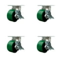 thumbnail image 1 of 6 Inch Heavy Duty Green Poly on Cast Iron Swivel Caster Set with Brakes Set 4, 1 of 2