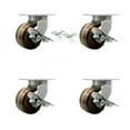 thumbnail image 1 of 6 Inch Heavy Duty High Temp Phenolic Caster Set 4 Brakes 2 Swivel Locks SCC, 1 of 2